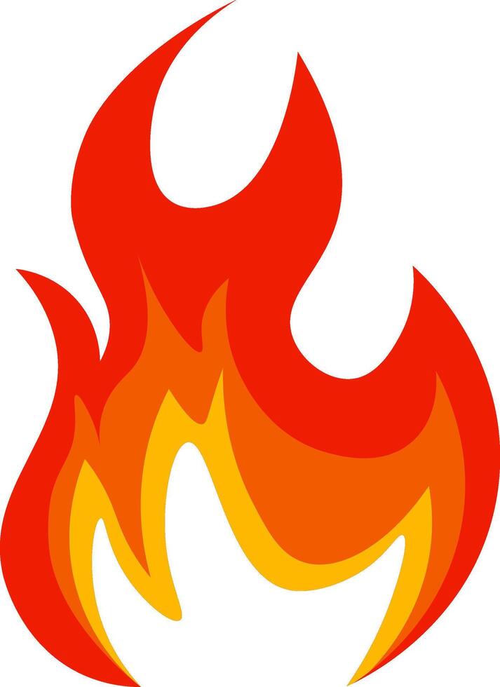 Red and orange cartoon flames forming a vibrant fireball, burning fiercely with the intensity of wildfire and bonfire flames, set against a clean white background vector