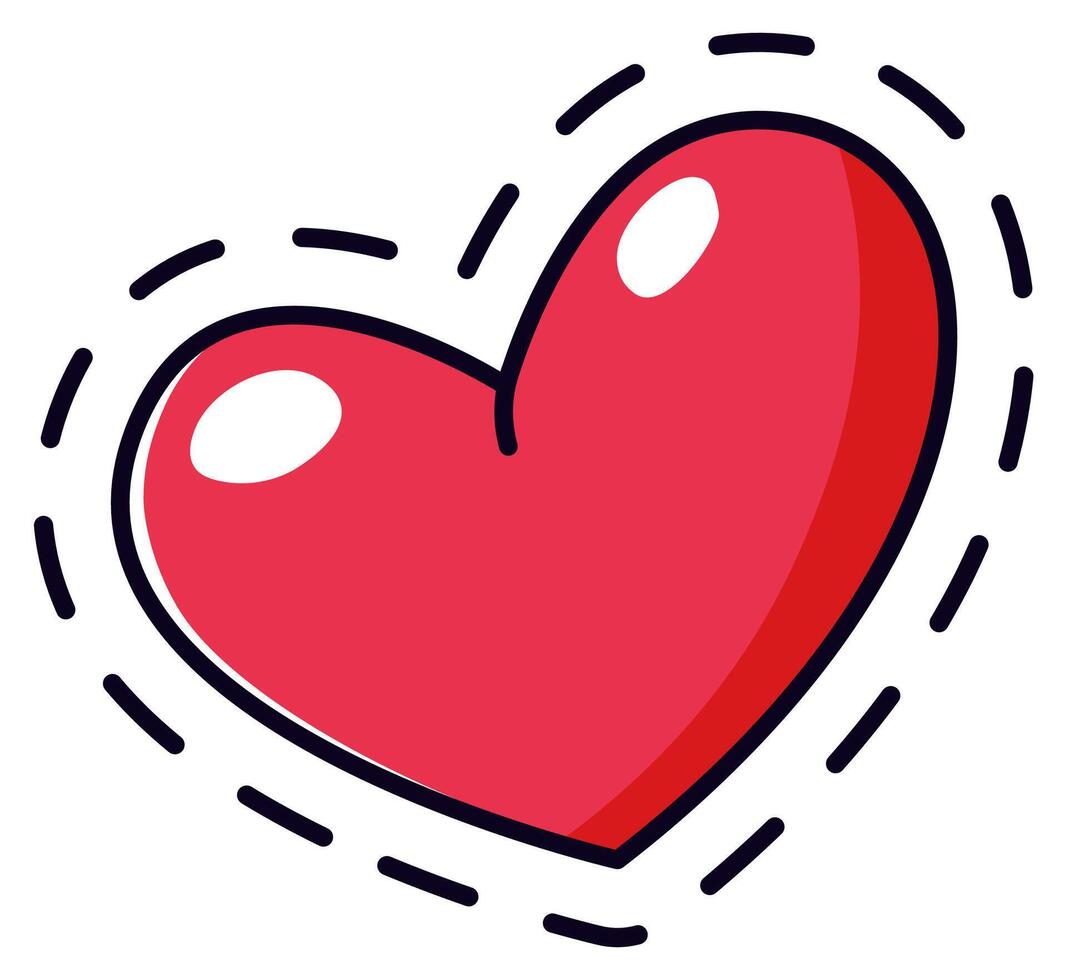 Charming heart patch illustration featuring a vibrant red color with a playful dotted outline. Perfect for fashion designs, crafts, and creative projects needing a touch of whimsy vector