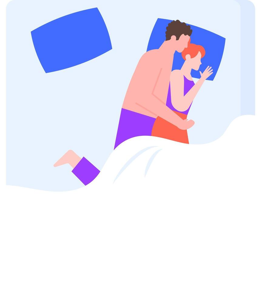 Young romantic couple cuddling in bed, peacefully sleeping in their pajamas, creating a serene atmosphere of love and intimacy in a cozy bedroom setting vector