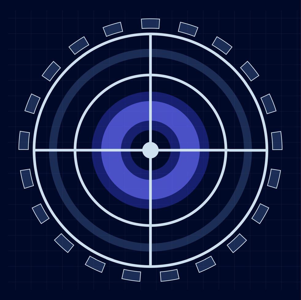 Futuristic head up display - HUD - interface featuring a target with concentric circles, crosshair, and digital infographic elements for data analysis and technology concepts vector