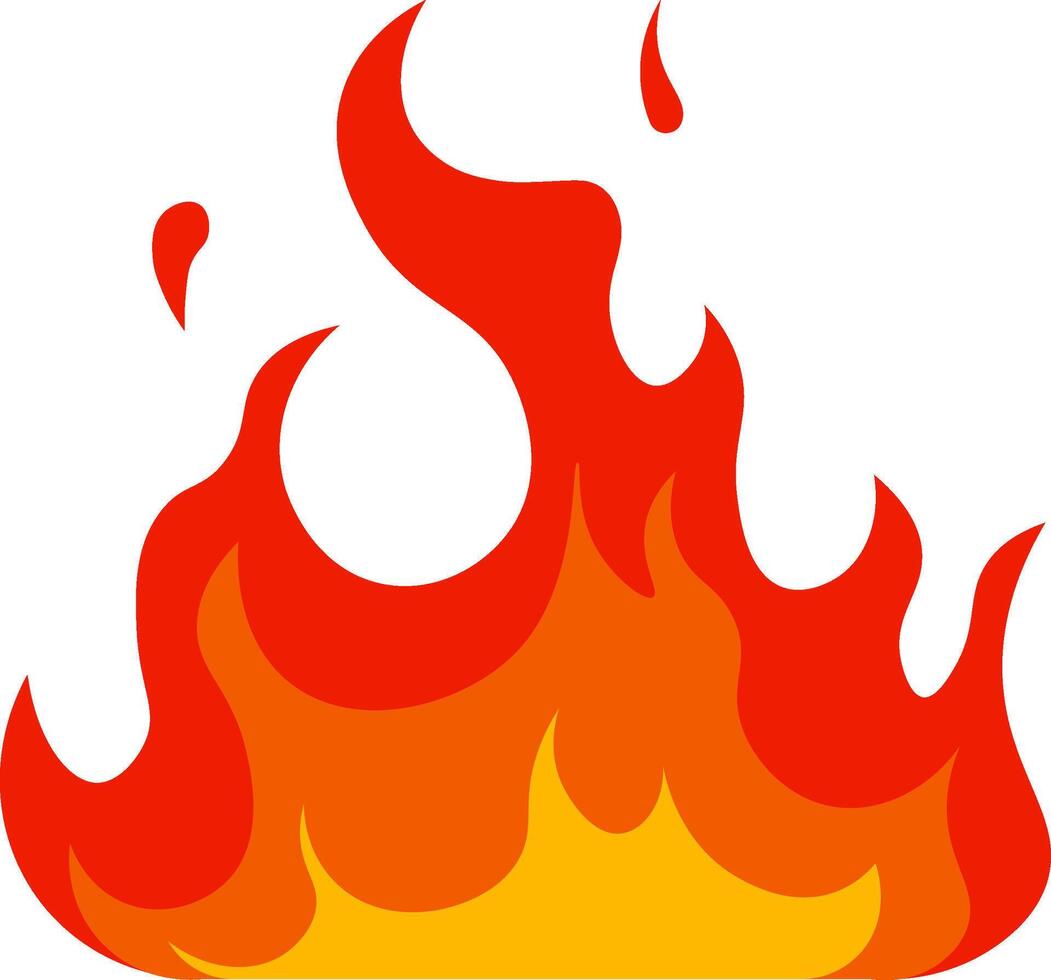 Burning brightly, red and orange cartoon fire flames create a vibrant and energetic visual against a clean white background, exuding warmth and passion in a stylized design vector