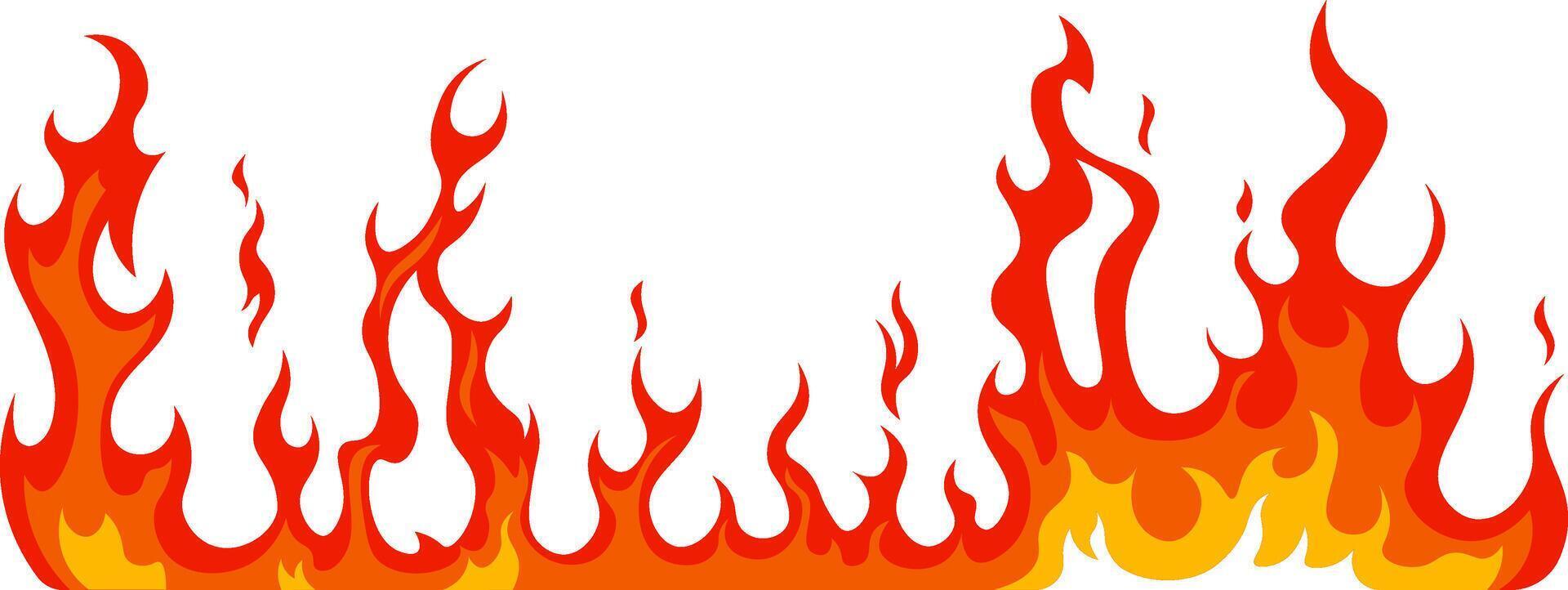 Cartoon fire flames rising and forming a vibrant border of red and orange bonfire, creating a striking contrast against a clean white background vector