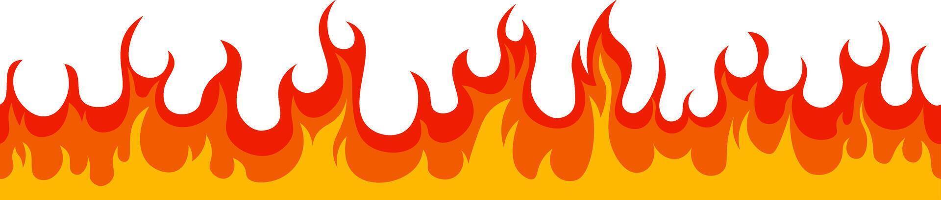 Seamless illustration set of horizontal fire flames creating a blazing banner of heat, burn, wildfire silhouette, flammable elements, hot flaming border vector