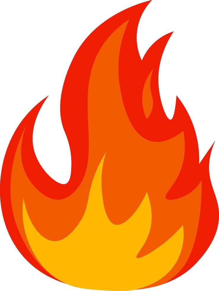 Brightly burning red and orange cartoon fire flames creating a vibrant fireball, isolated against a clean white background, radiating warmth and energy vector