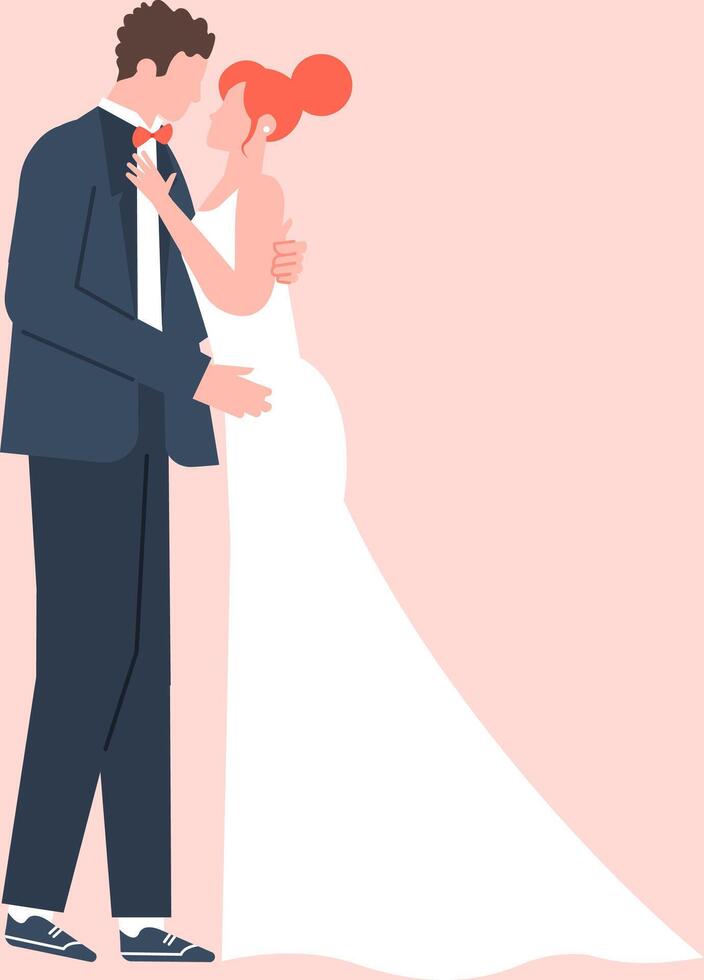 Newlywed couple embracing during their wedding ceremony, celebrating their love and commitment on their special day, creating a romantic and joyful atmosphere vector