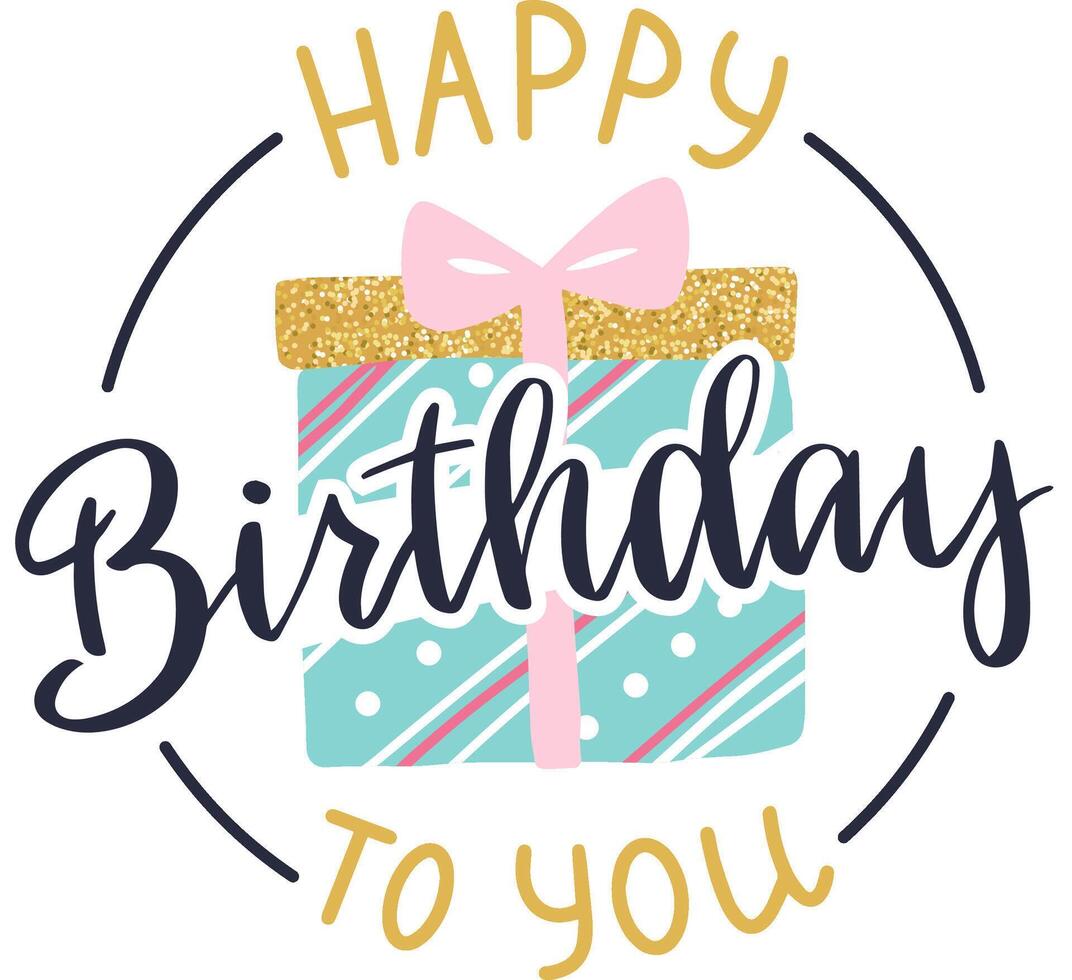 Light blue gift wrapped in shimmering golden glitter and adorned with a playful pink bow, perfectly capturing the joy and excitement of celebrating a happy birthday vector