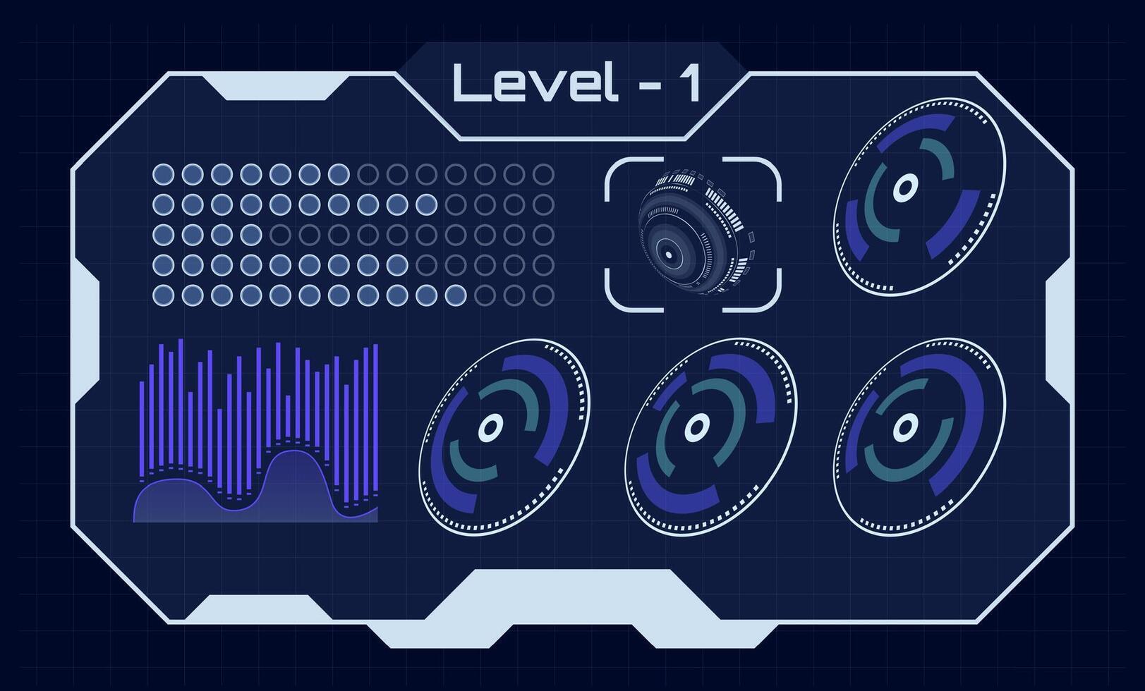 Futuristic hud interface showing level 1 with charts, circles, a technological hologram, loading diagnostic display, digital infographic ui elements on a background illustration vector