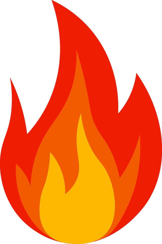 Red and orange cartoon fire flames burning with a white background representing heat, energy, and danger, ideal for illustrations and graphic design projects vector