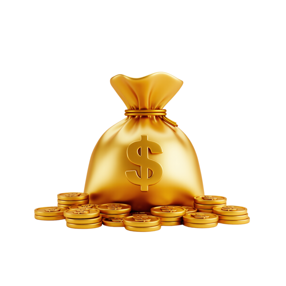A golden money bag adorned with a dollar sign. png