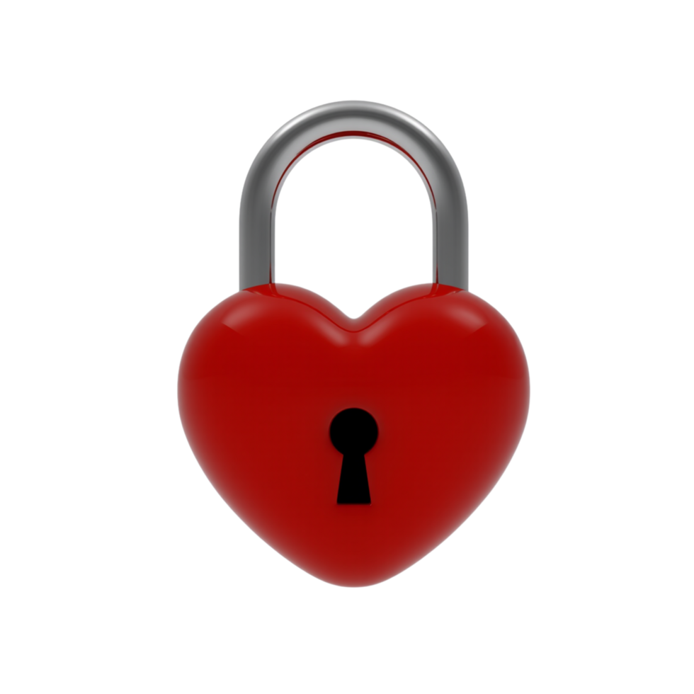 A heart shaped padlock with a glossy red finish. png