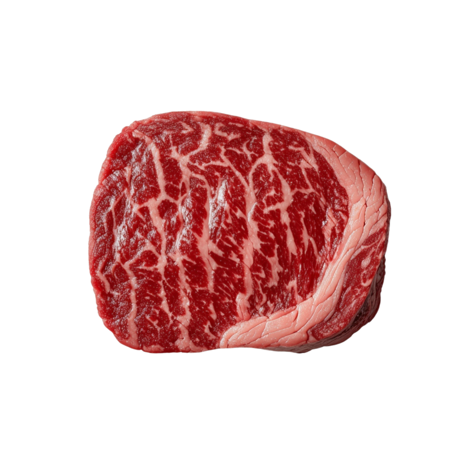 A beautifully marbled piece of beef prominently featuring rich red meat interspersed with streaks of white fat. png