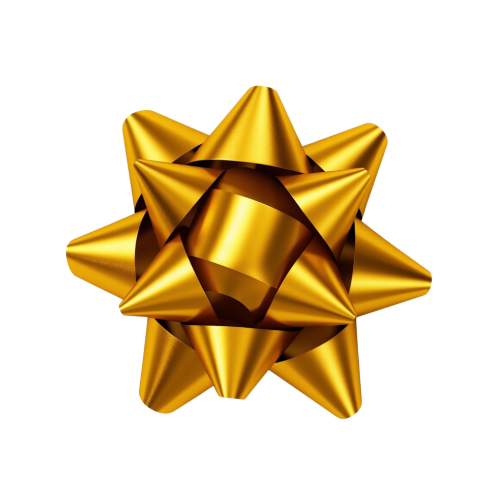 A shiny golden gift bow that is three dimensional in appearance. png