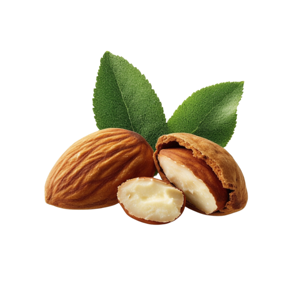 Whole almond with its rough brown outer shell. png