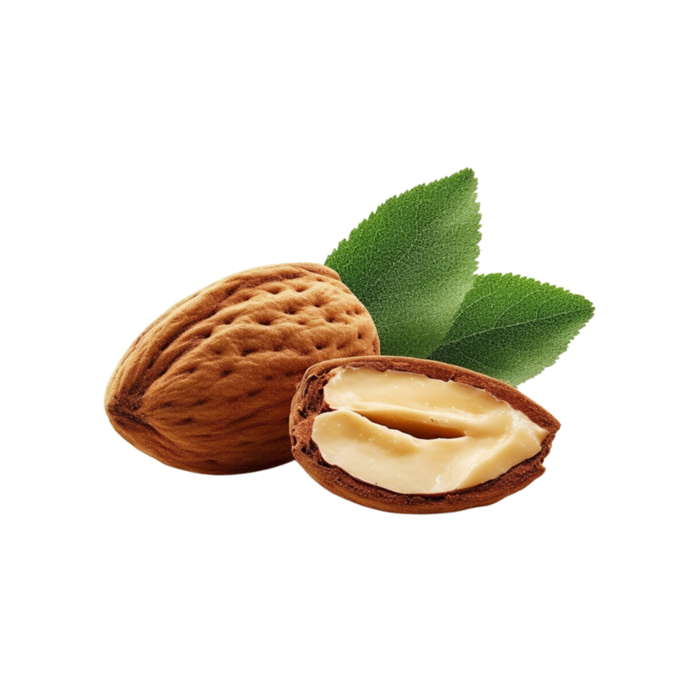 A whole almond with its rough brown outer shell. png