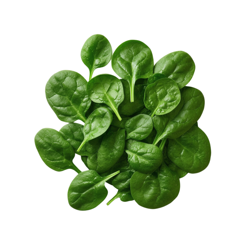 Fresh spinach leaves arranged in a circular pile. png