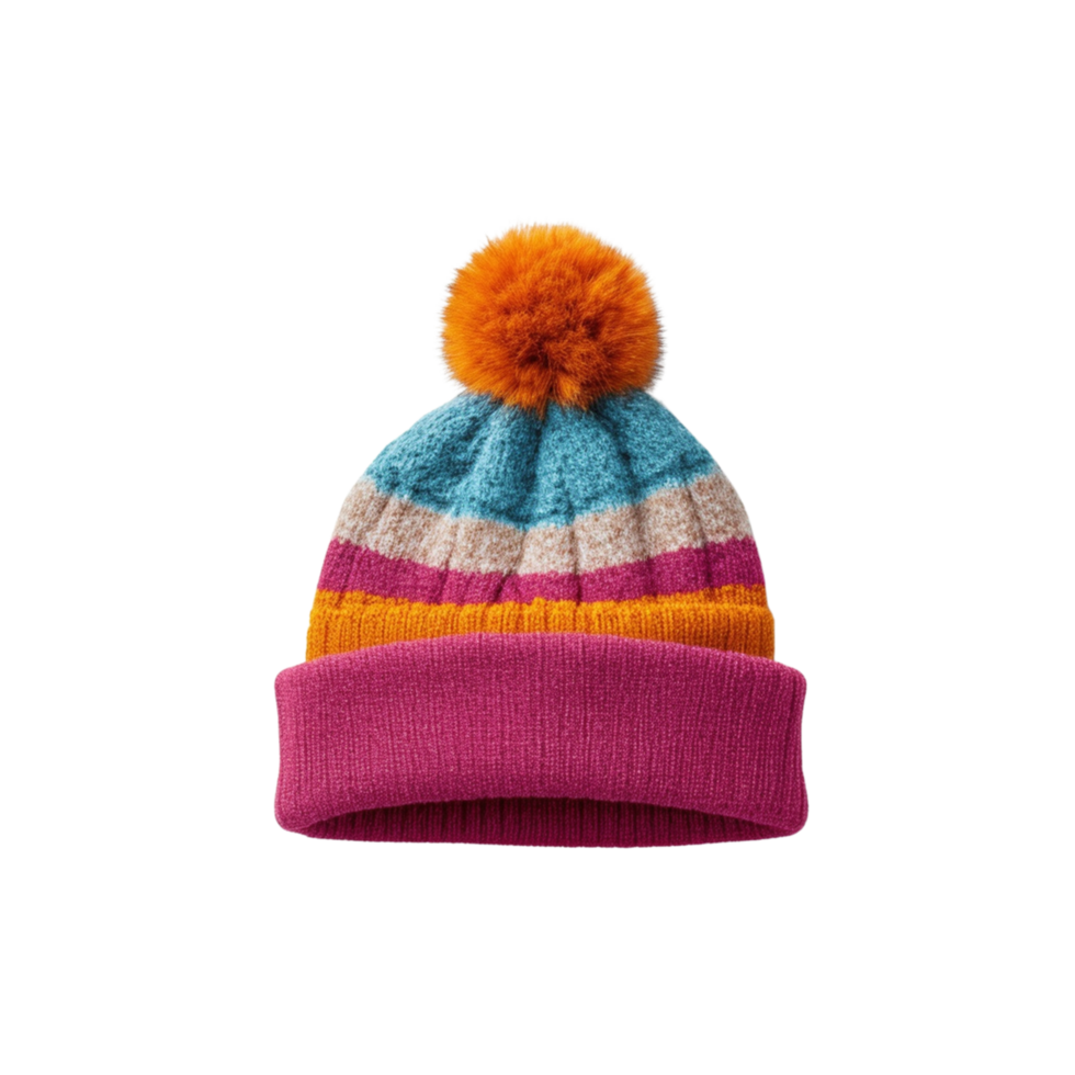A colorful knitted beanie hat. png