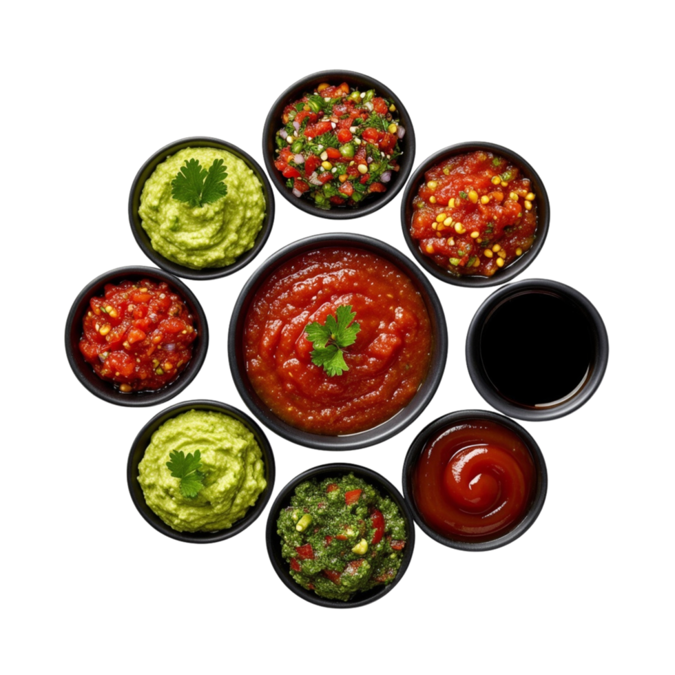 Arrangement of various sauces. png