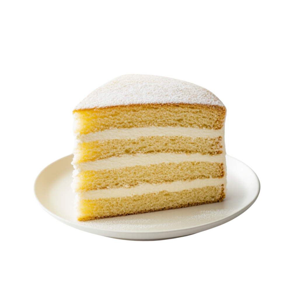 Cake displayed on a round white plate. png