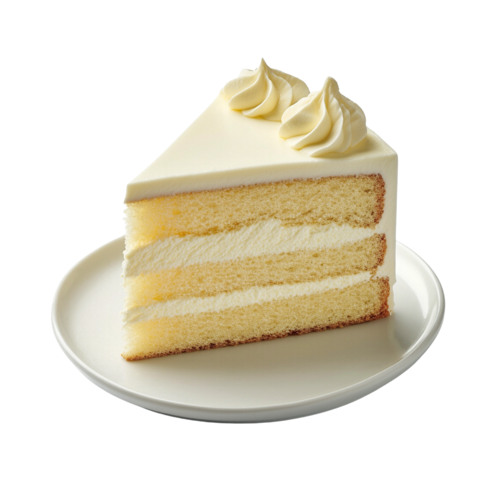 A slice of cake displayed on a round white plate. png