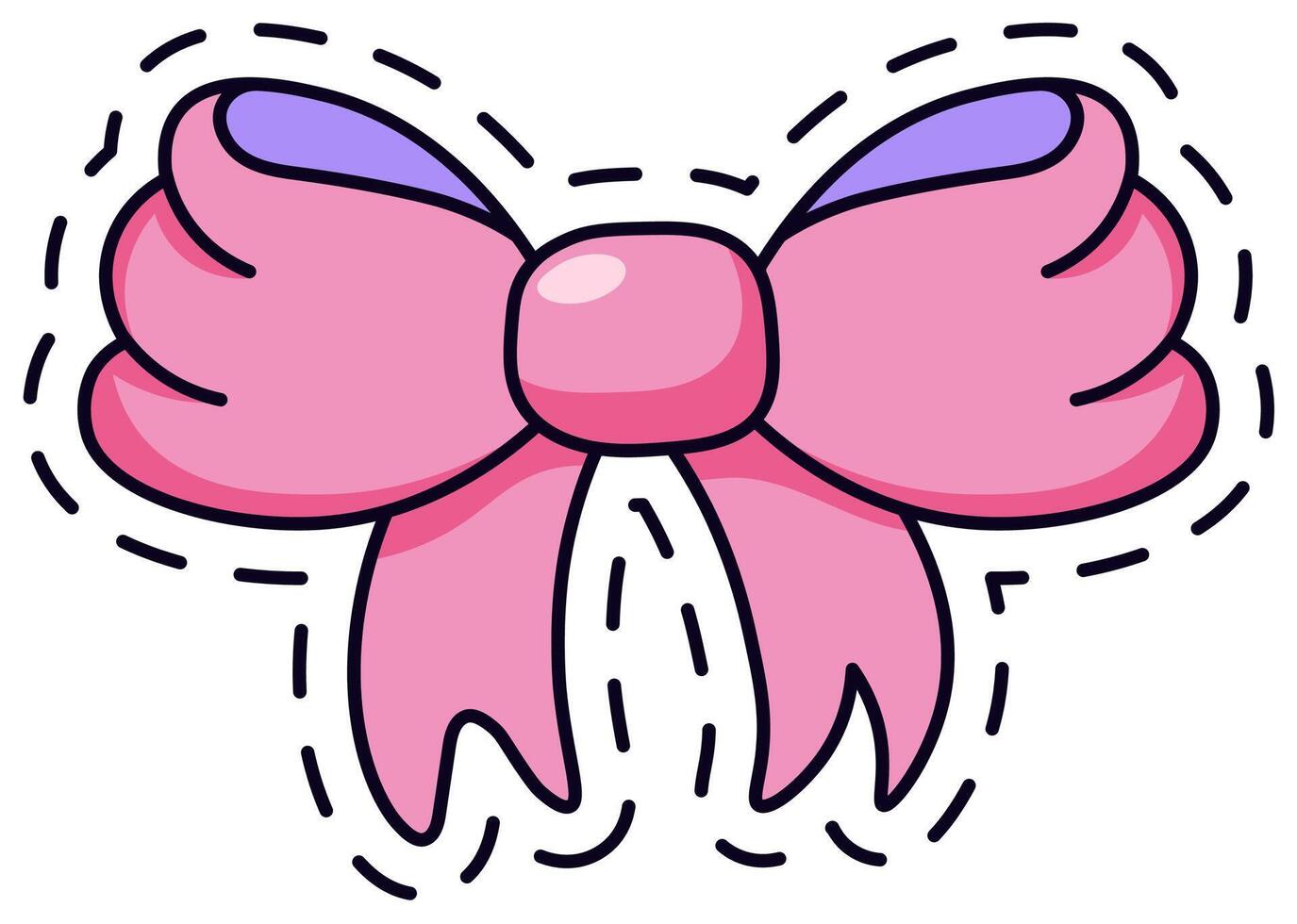 Adorable pink bow illustration in a playful cartoon style, featuring bold outlines and vibrant colors. Perfect for fashion, design, and decoration themes, adding a touch of whimsy and charm vector