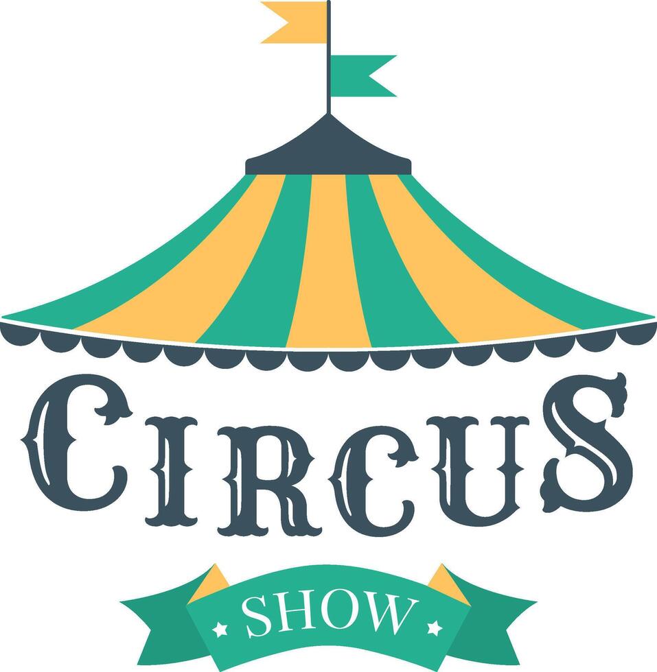 Retro circus tent illustration featuring a striped canopy and decorative banner. Ideal for carnival themed designs, event invitations, or festival promotions with a nostalgic flair vector