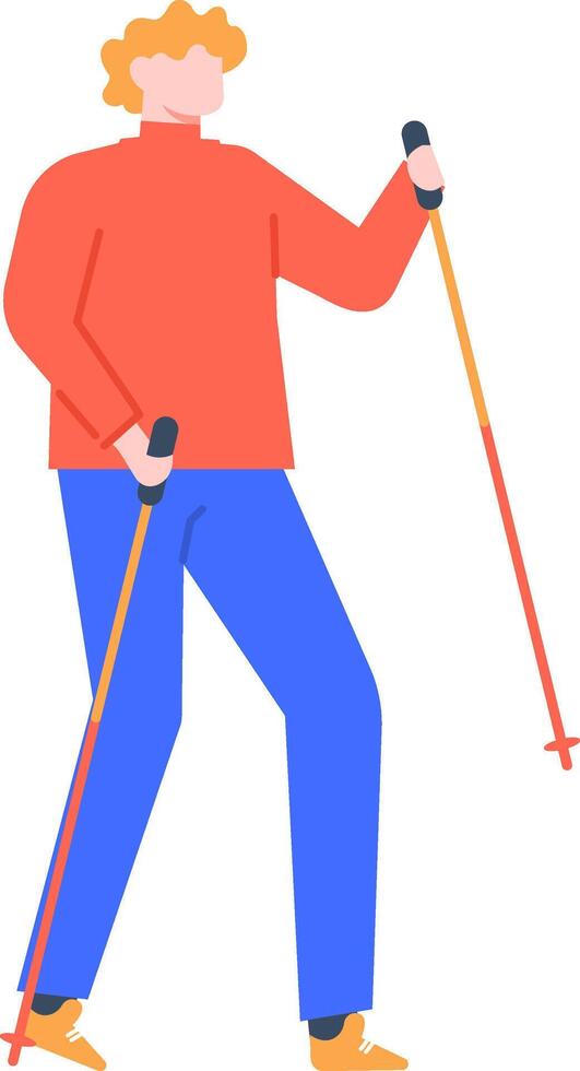 Young man with trekking poles practicing nordic walking enjoying healthy lifestyle and exercising outdoor, promoting physical activity and wellness through outdoor sports vector