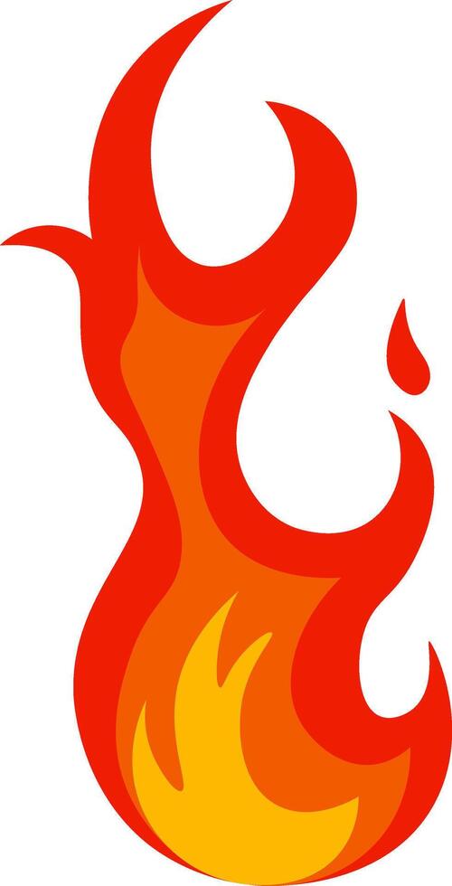 Red and orange cartoon fire flames creating a bright fireball, generating heat and representing concepts such as wildfire and bonfire, isolated illustration vector