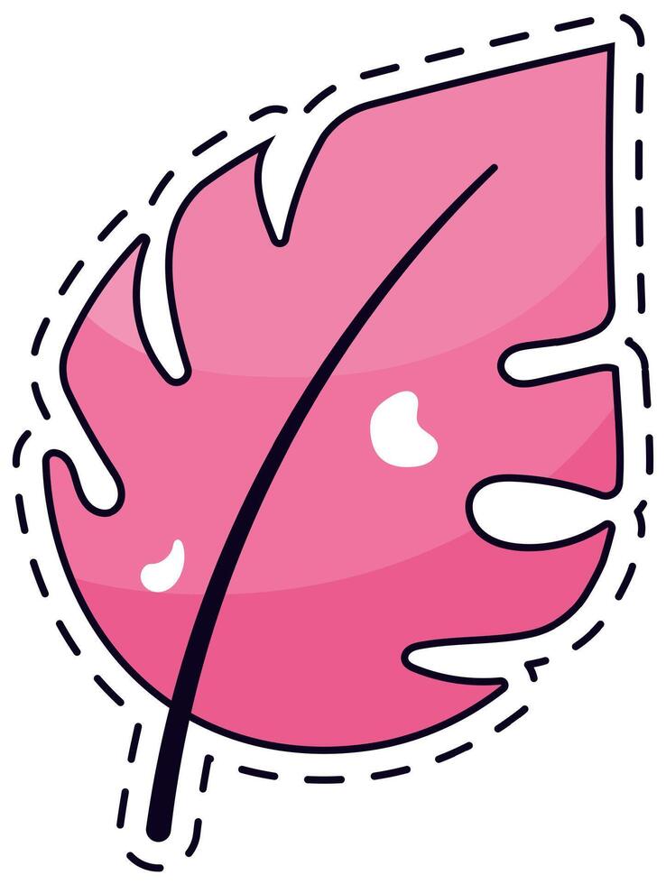 Charming pink leaf patch featuring a bold black outline and a playful design. The vibrant colors and whimsical style make it perfect for fashion embellishments or creative projects vector