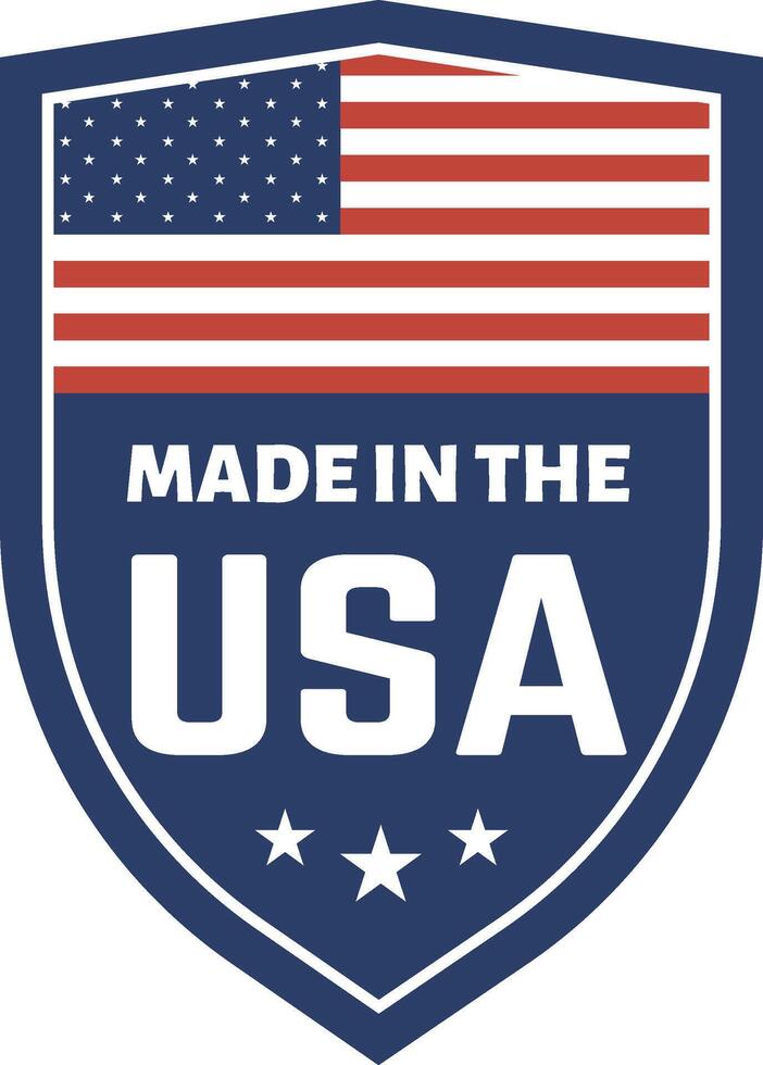 Featuring the American flag and three stars, the Made in the USA label symbolizes patriotism, quality, and pride in American made goods, instilling consumer trust vector