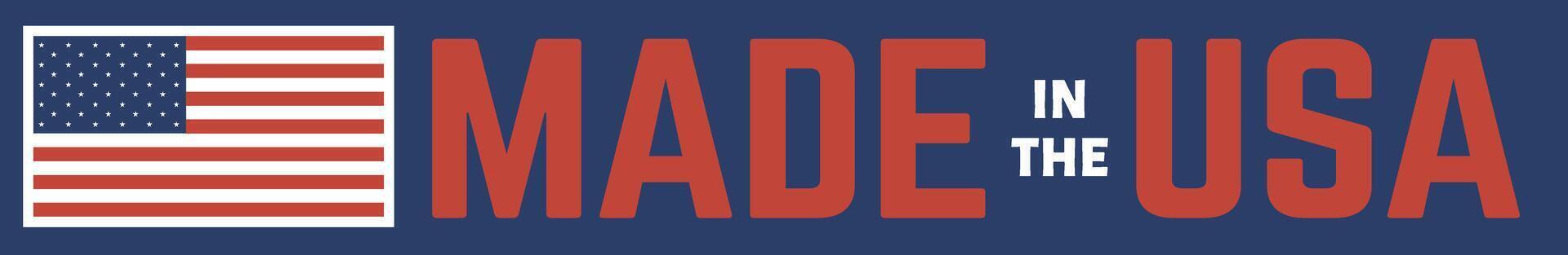 American flag and made in USA label are displayed on a blue background, representing American patriotism and products manufactured domestically vector