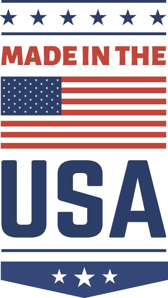 Vertical banner featuring the flag of the United States of America with the words Made in the USA and decorative stars, symbolizing American patriotism and products manufactured within the country vector