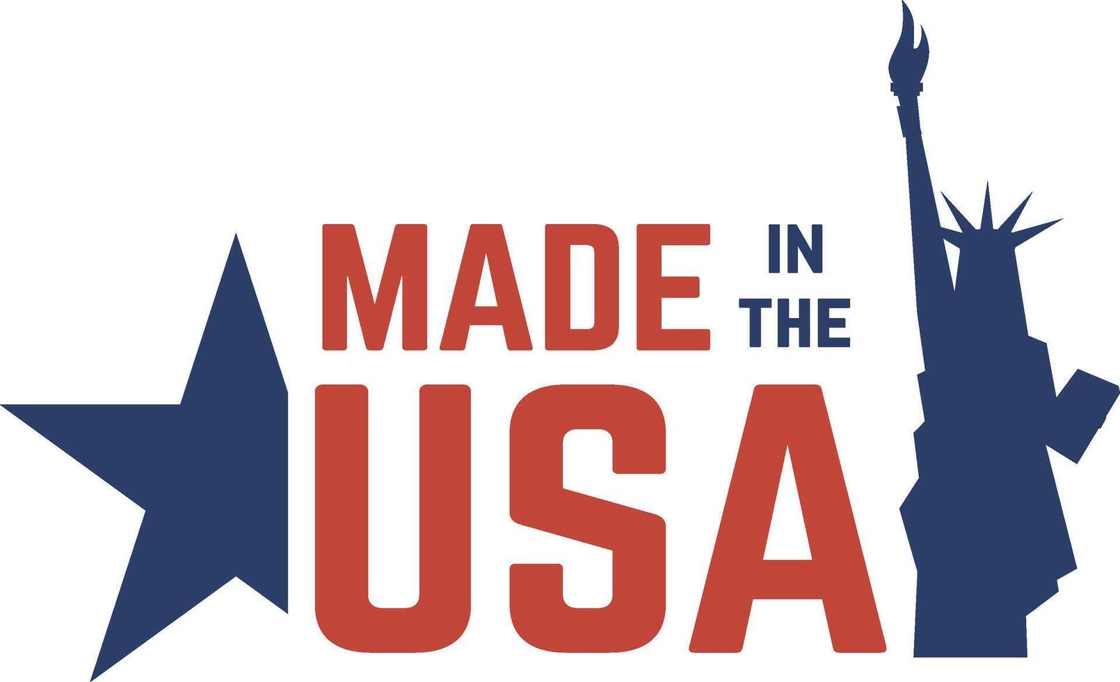 Illustration featuring the iconic Made in the USA label, accompanied by a stylized silhouette of the Statue of Liberty and a bold star, symbolizing American patriotism and craftsmanship vector