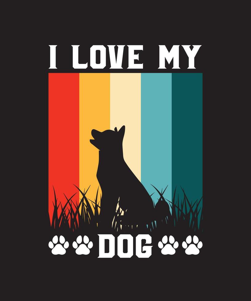 I Love My Dog Vintage Retro Sunset T-Shirt Design vector