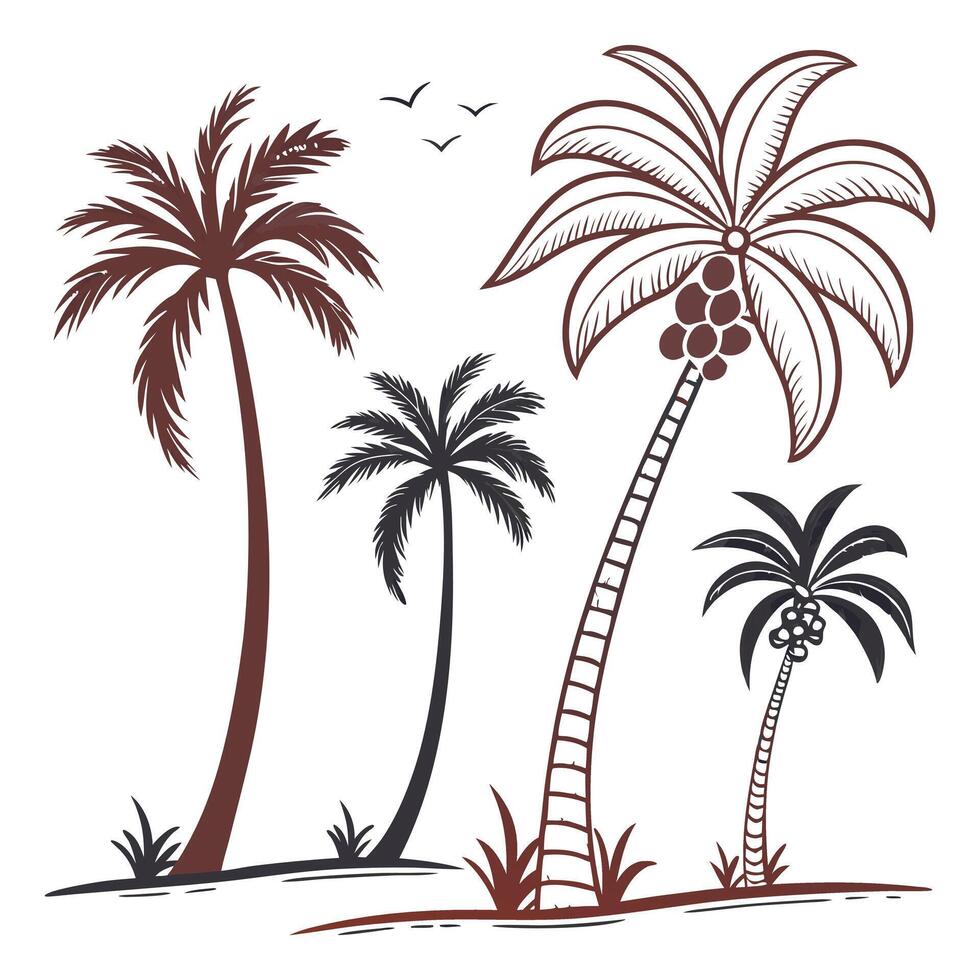 Groups of palm Trees Set Silhouette vector