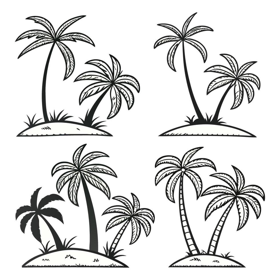 Group of palm Trees Sets Silhouette vector