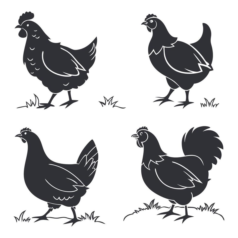 Chickens silhouettes Set vector