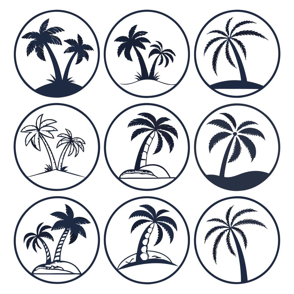 Group of palm Trees Silhouette Set vector