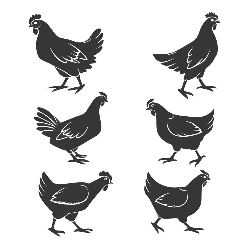 Chickens silhouettes Sets vector