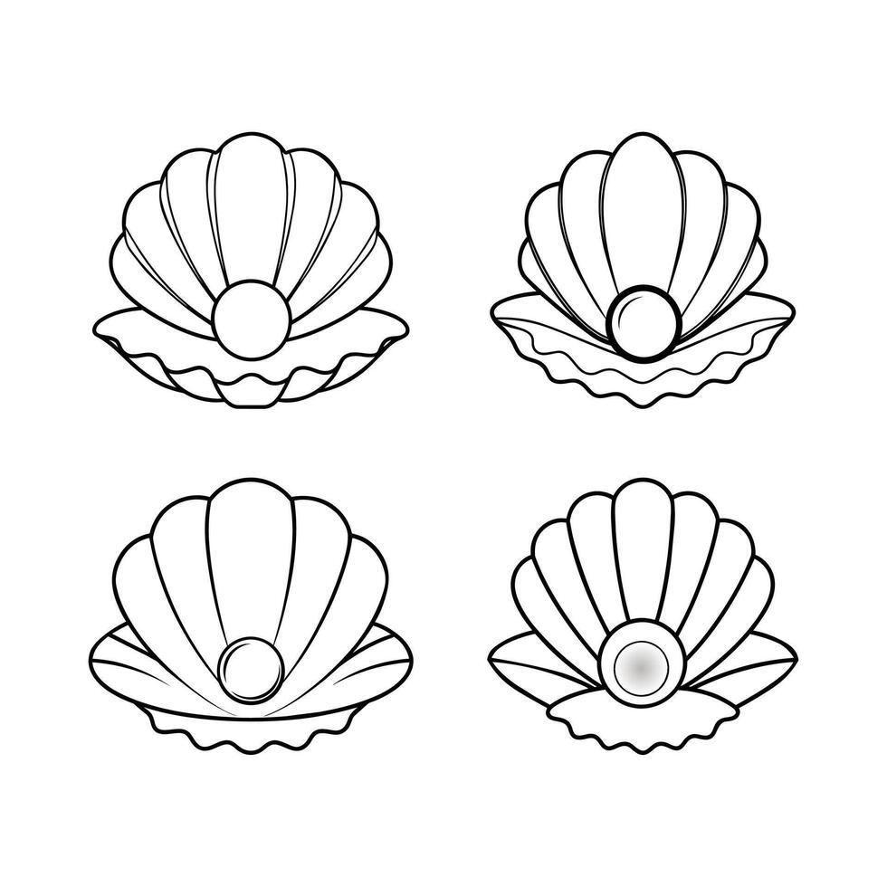 Set of Open shells with a pearl icon silhouette vector