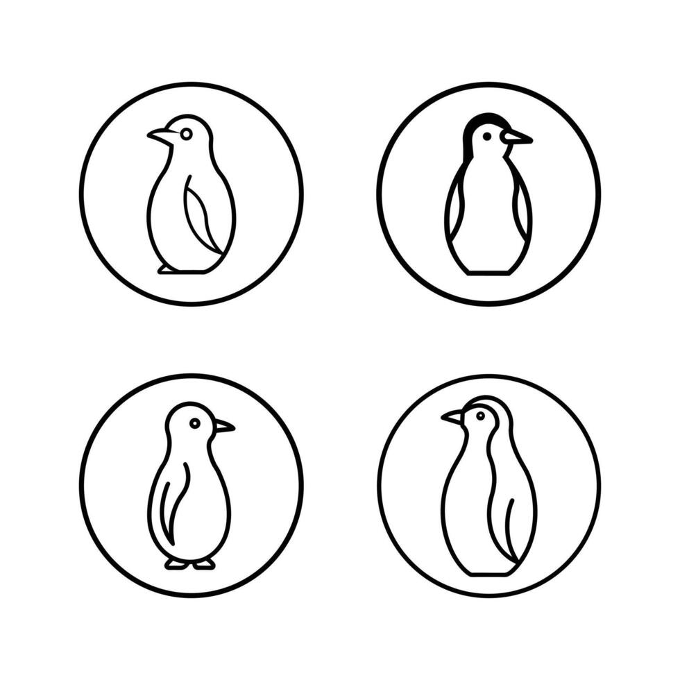 Set of penguins silhouette vector