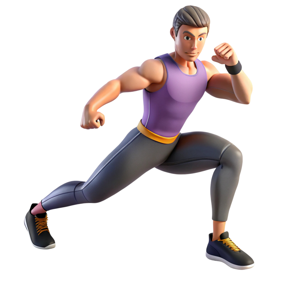 3D Render of a Muscular Man in a Running Pose png
