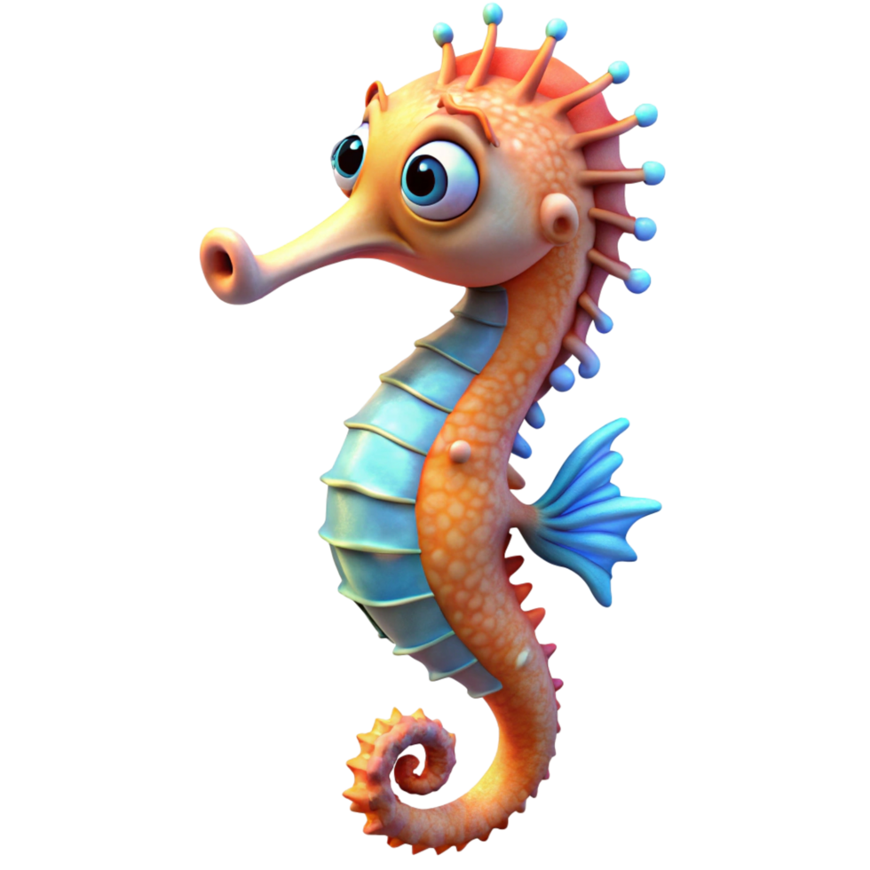 Adorable Cartoon Seahorse Character - 3D Render png