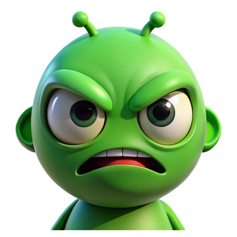 Angry Green Alien Character, 3D Render png