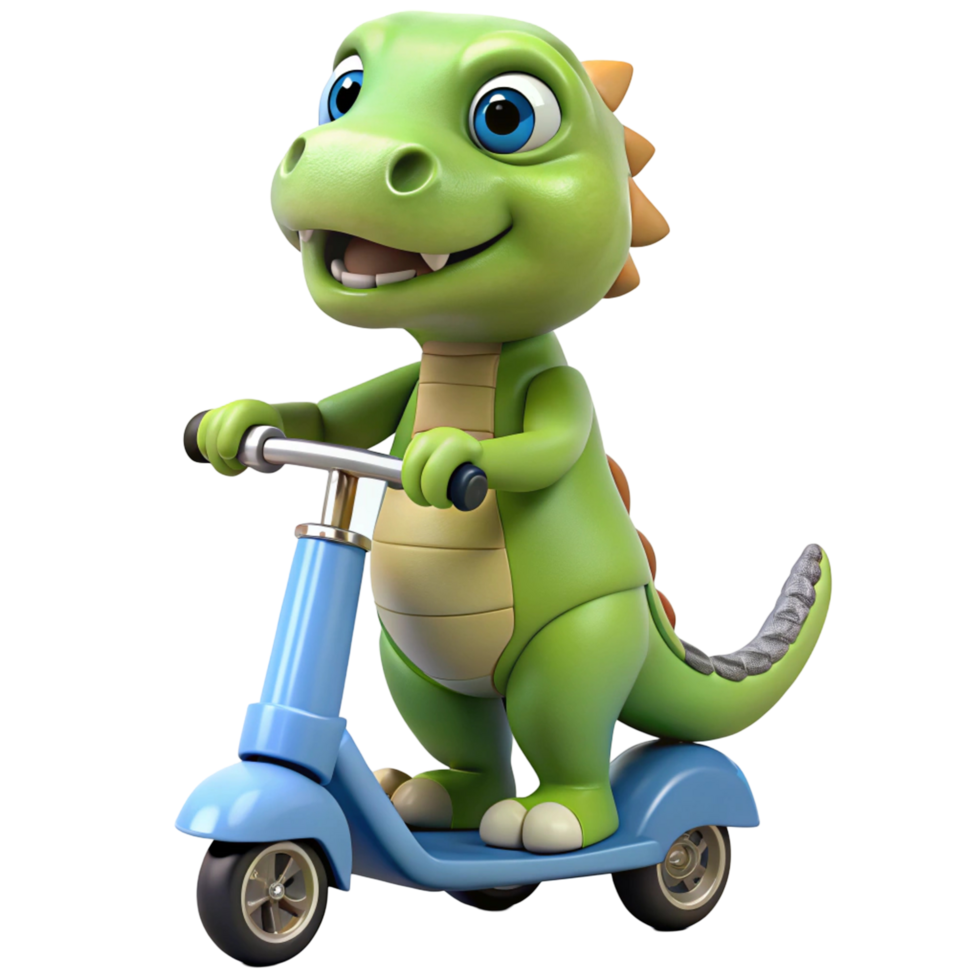 Adorable Baby Dinosaur Riding a Scooter png
