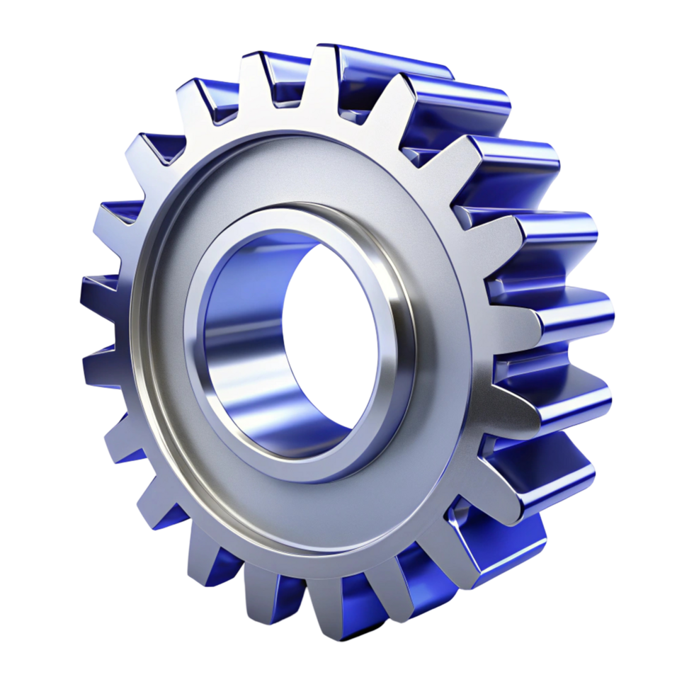 3D Render of a Single Metallic Blue Gear png