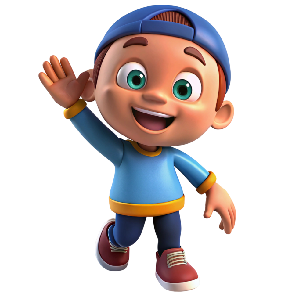 Cheerful 3D Cartoon Boy Waving Hello png