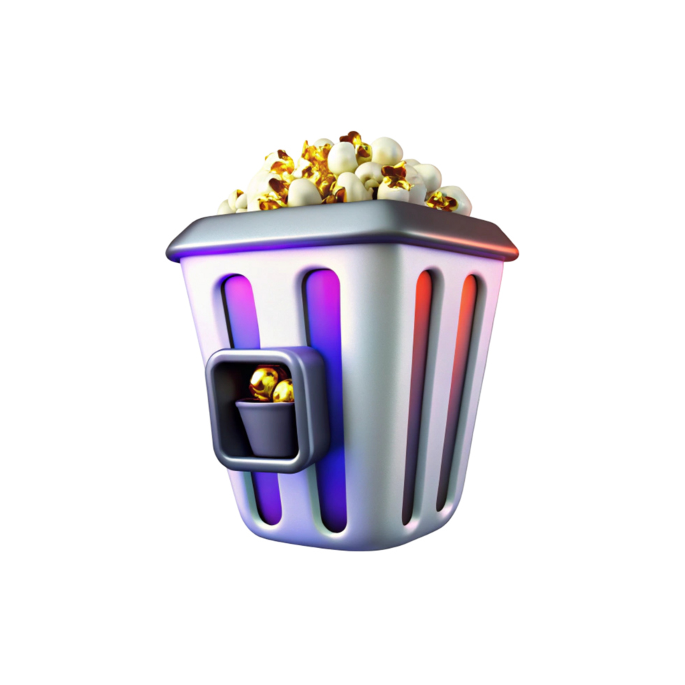 3D Render of a Popcorn Trash Can with Glowing png