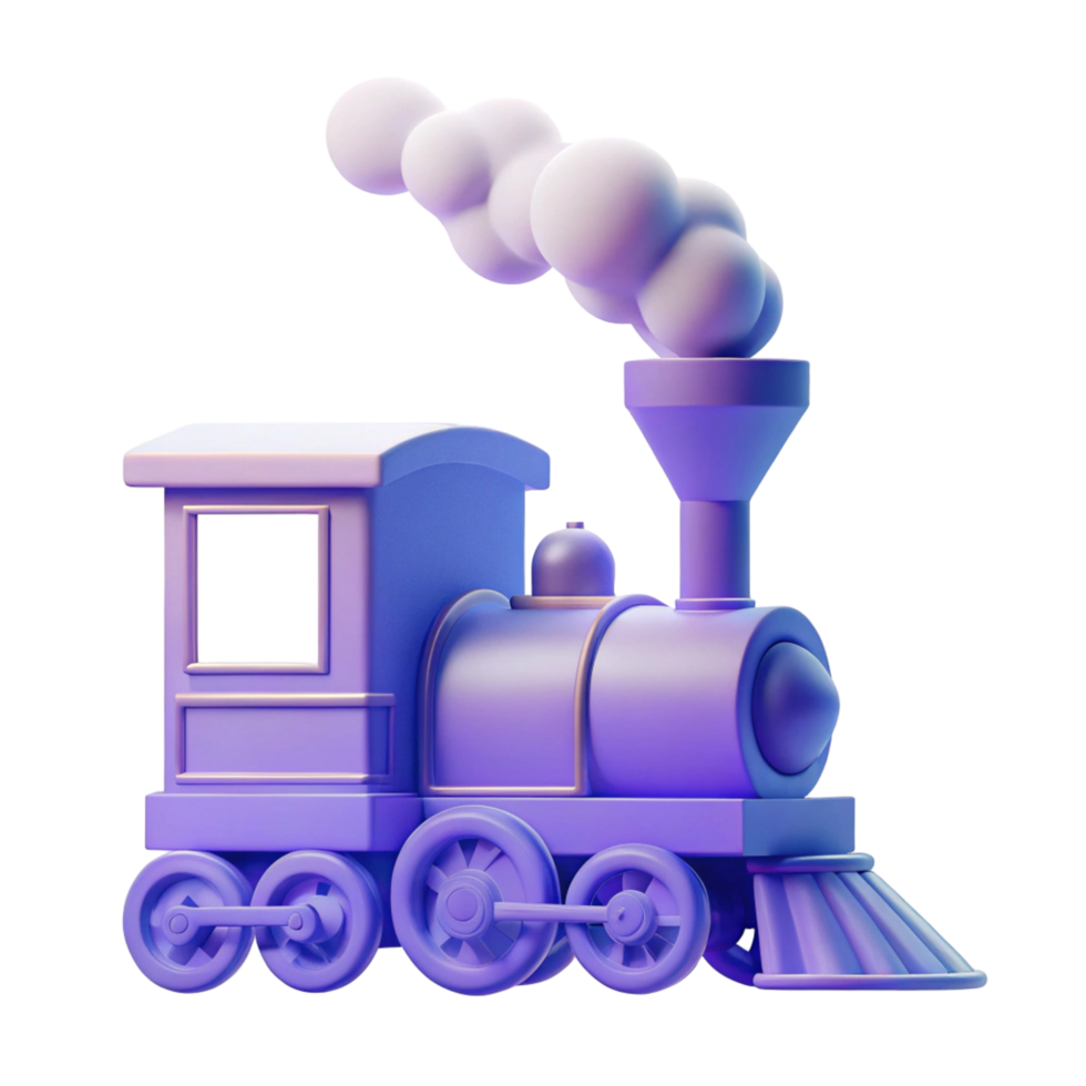 Cute Purple 3D Rendered Toy Train Locomotive png