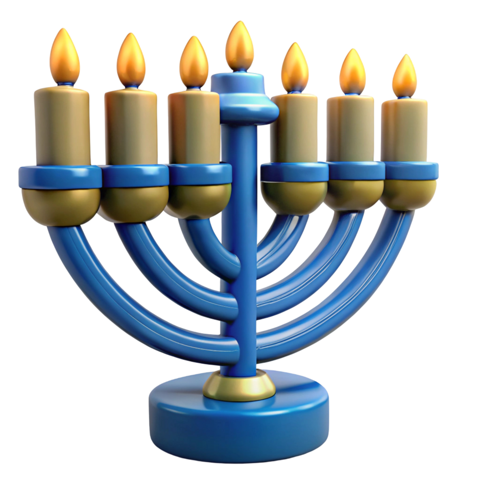 Festive Blue Menorah with Lit Candles - Hanukkah png