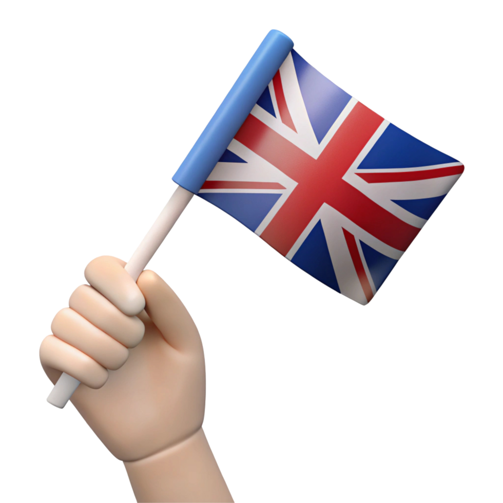 3D Render of Hand Holding a UK Flag png